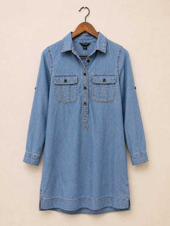 J crew Dresses & Skirts - J.Crew Chambray Denim Shirt Dress Size S Roll Tab Long Sleeve Utility Staple